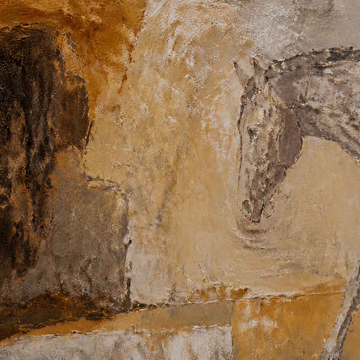 Sienna-Canter oil painting brushwork and impasto detail photographed from an oblique side angle