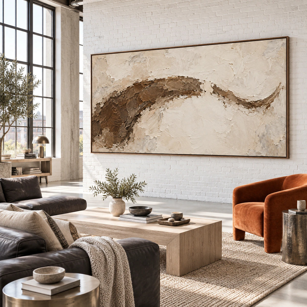 Sienna-Contour as a large focal piece in an open hospitality loft interior.
