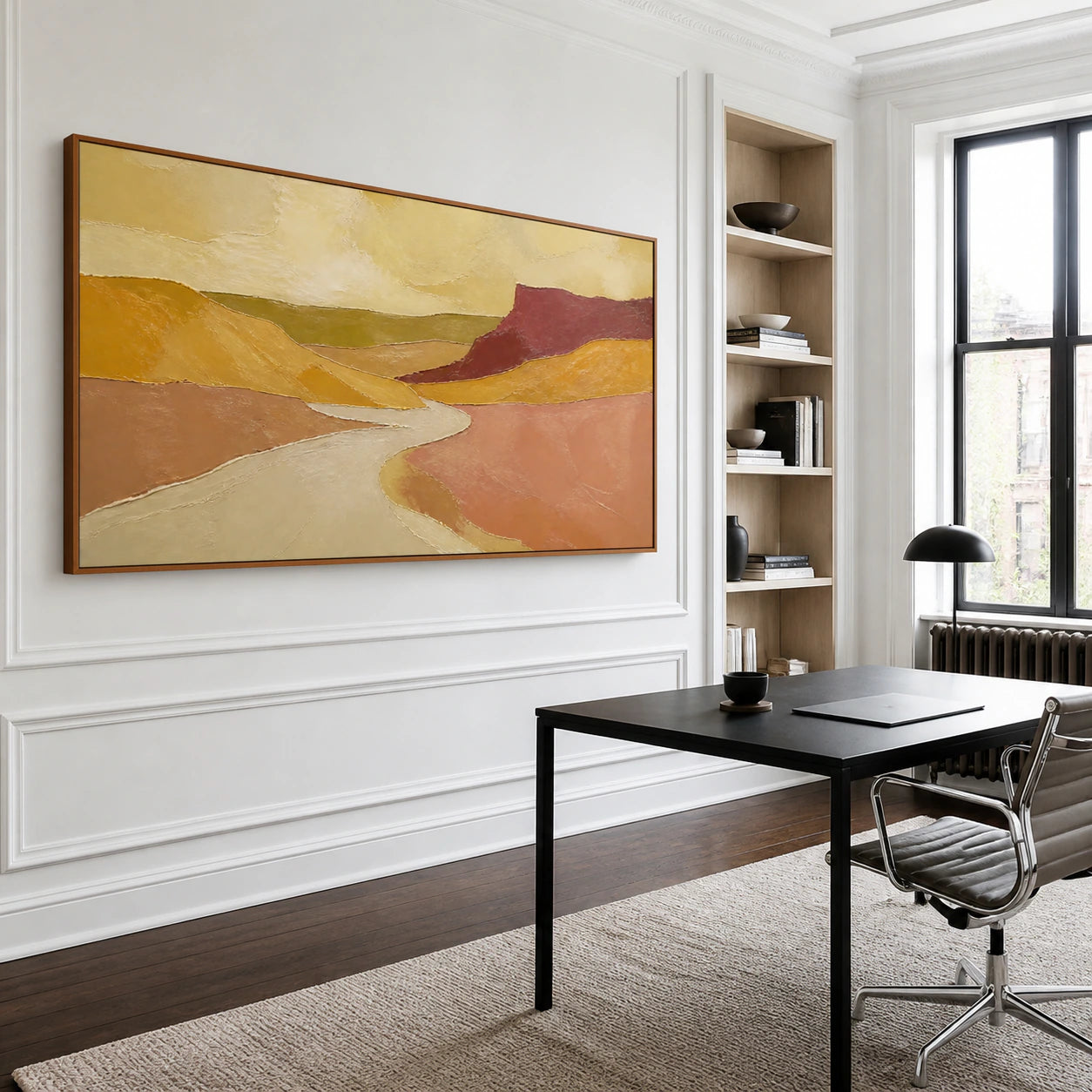 Sienna-Delta in an airy home office with natural daylight and clean lines.