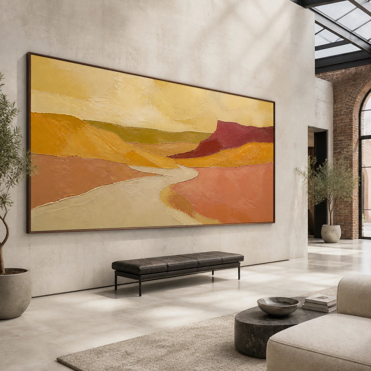 Sienna-Delta presented at gallery scale in a bright architectural foyer.