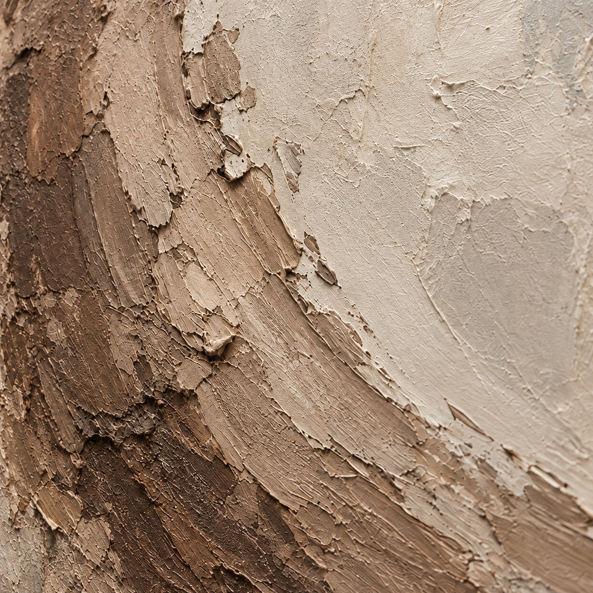 Sienna-Drift oil painting brushwork and impasto detail photographed from an oblique side angle
