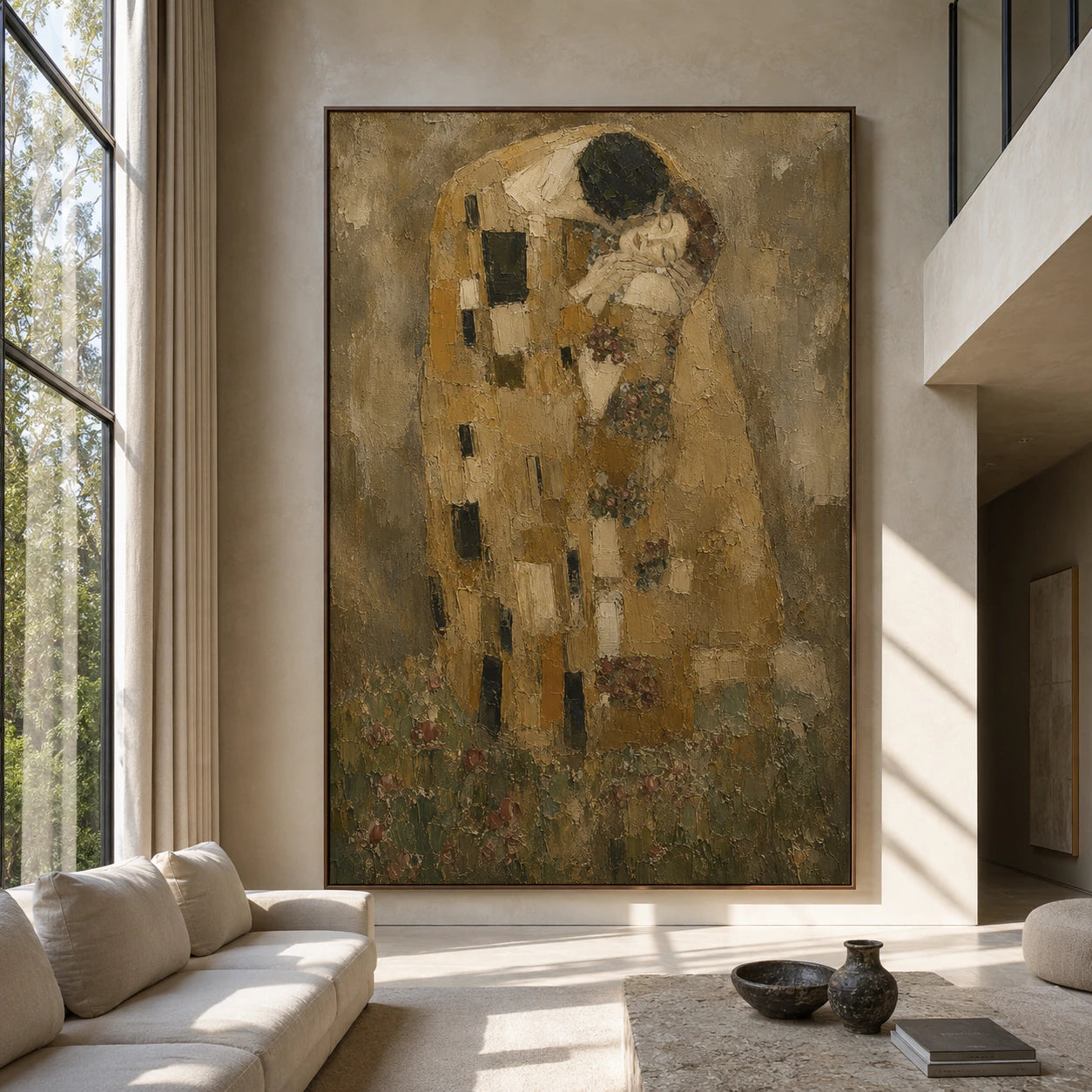 Sienna-Embrace hanging prominently in a calm, naturally lit bedroom.