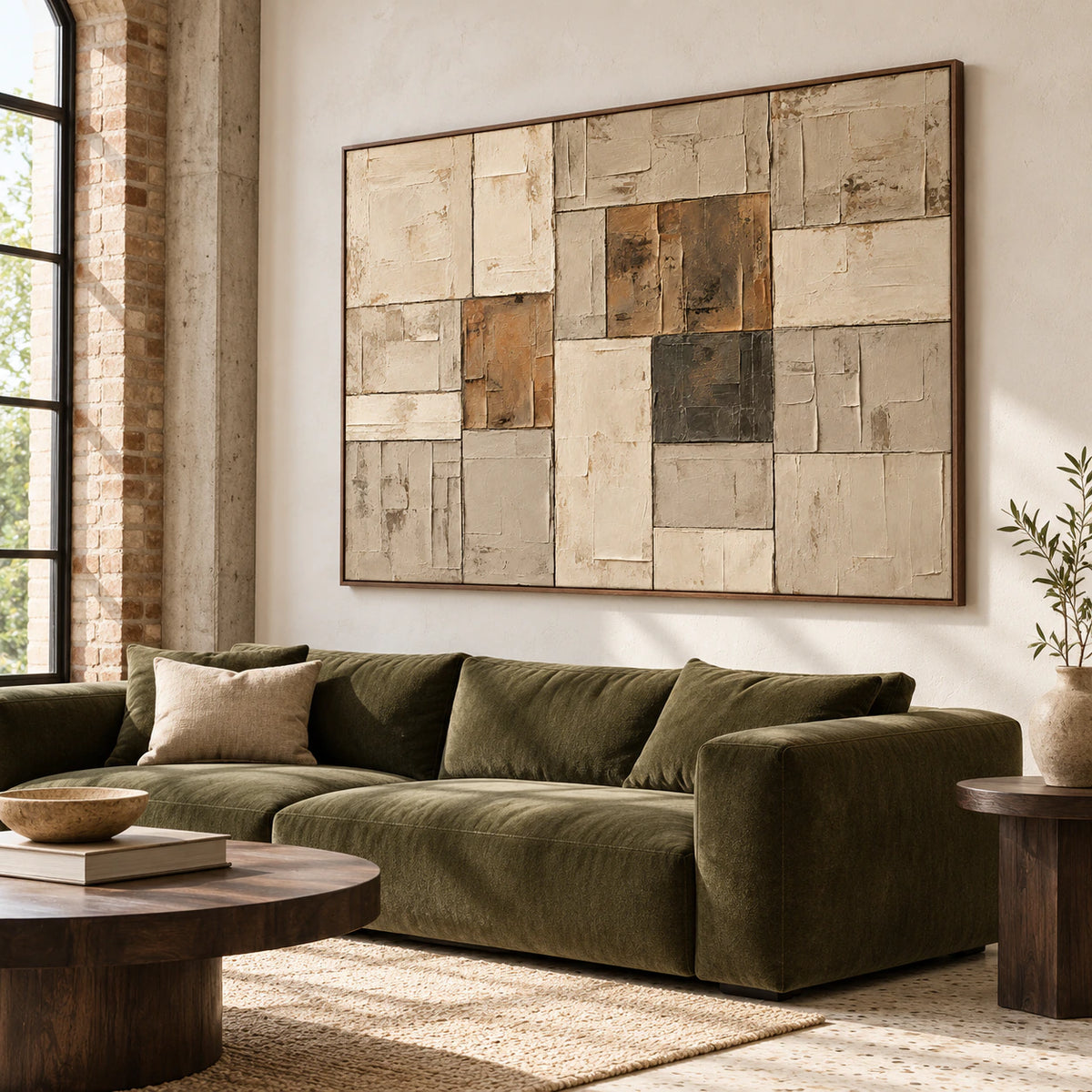 Sienna-Masonry as the focal artwork in a bright contemporary living room.