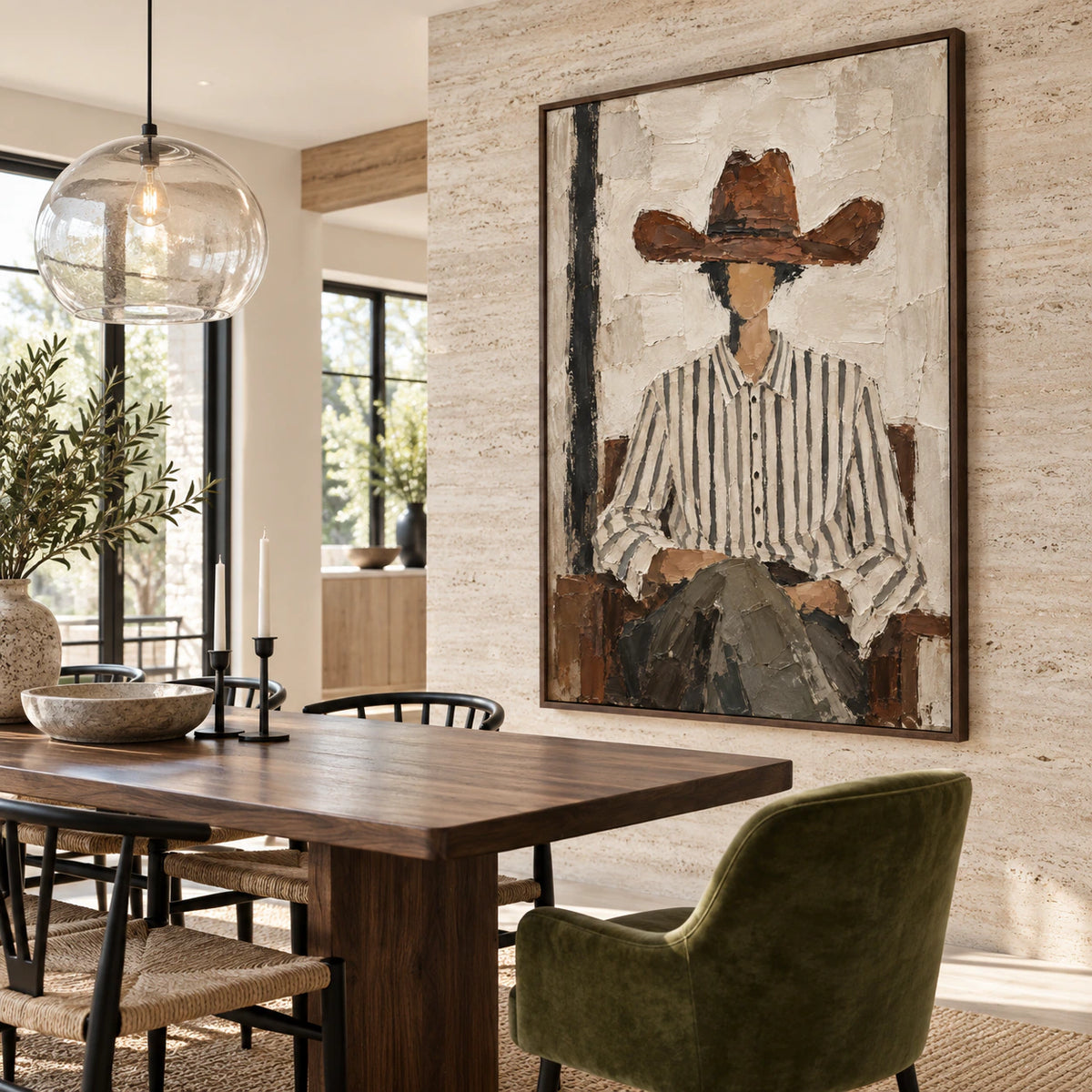 Sienna-Reverie anchoring a refined daylight dining room.