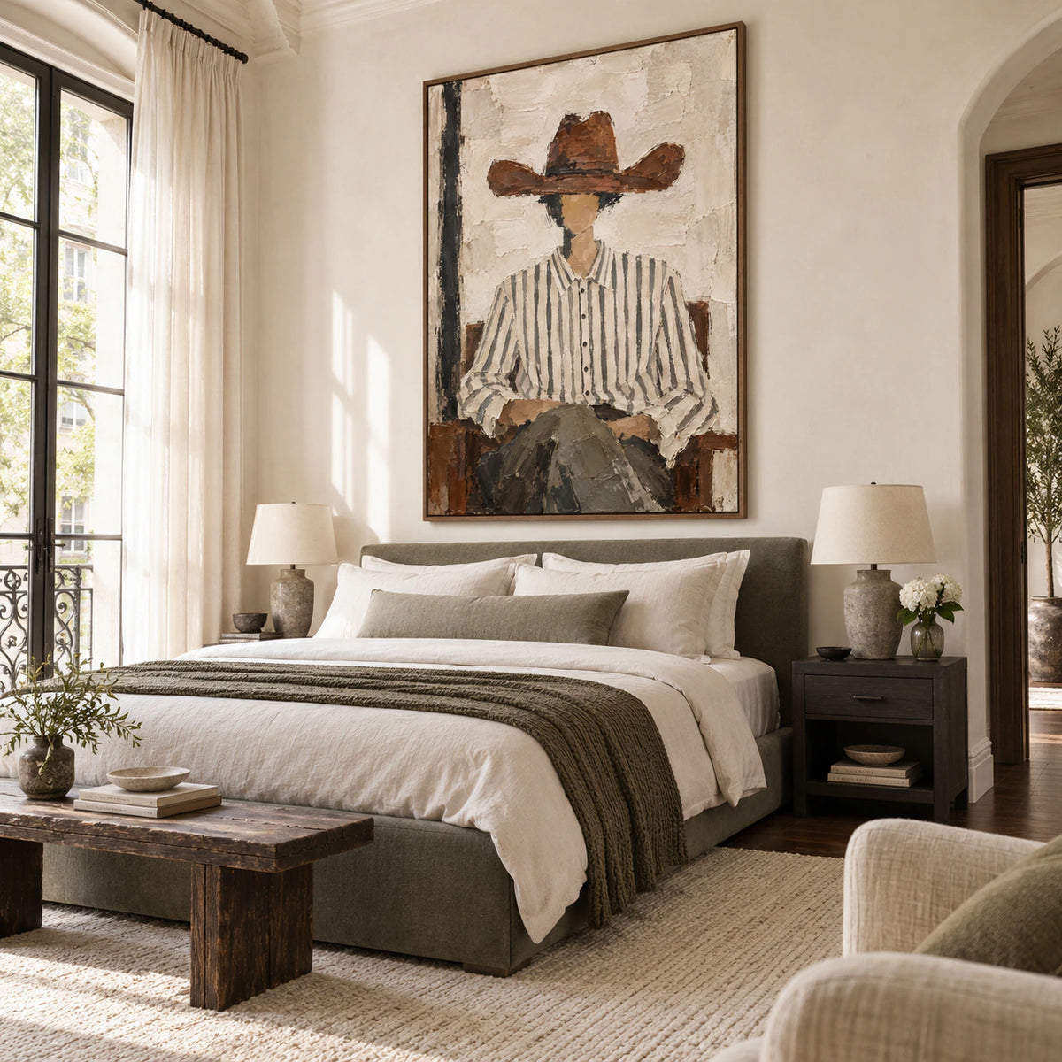 Sienna-Reverie as the focal artwork in a quiet bedroom.