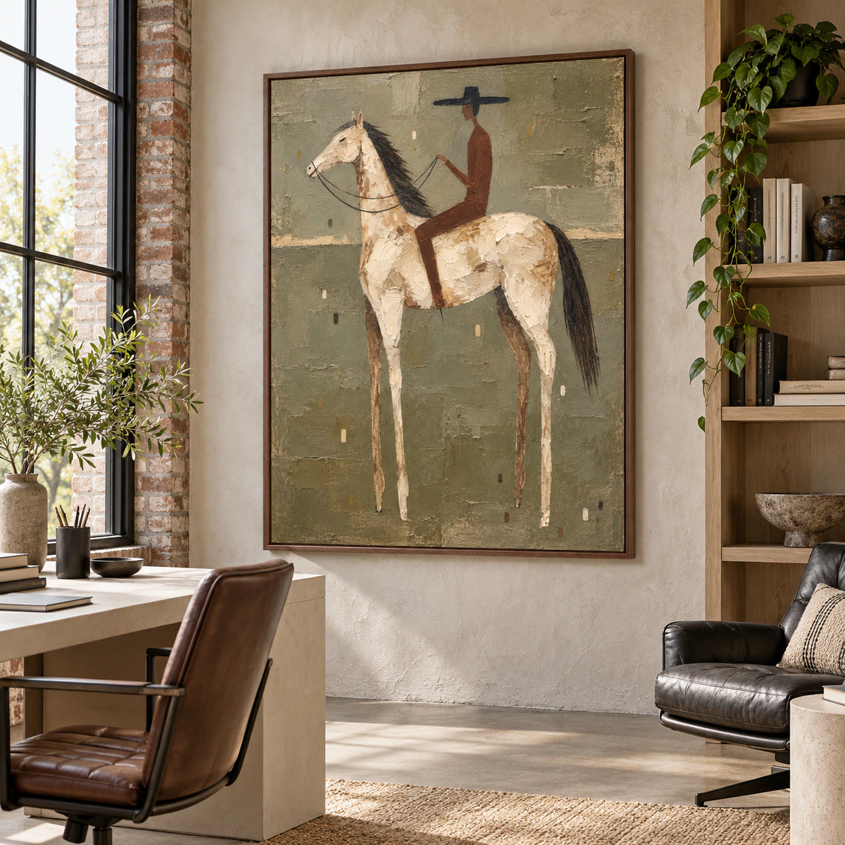 Sienna-Rider in an airy home office reading space with natural light.