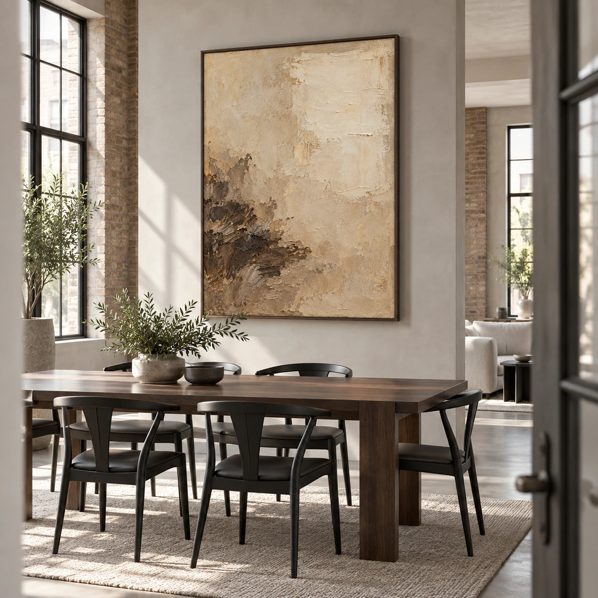 Sienna-Strata displayed in a refined daylight dining room.