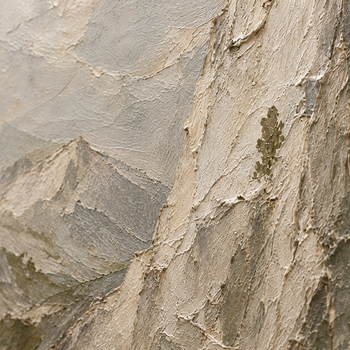 Silent-Ascent oil painting brushwork and impasto detail photographed from an oblique side angle
