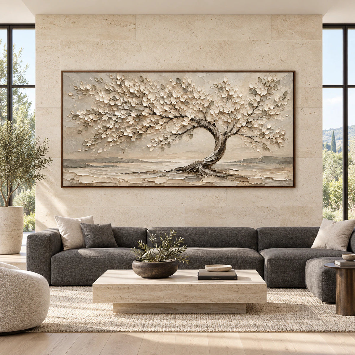 Silent-Canopy displayed at large scale, straight-on, in a bright expansive architectural living space.