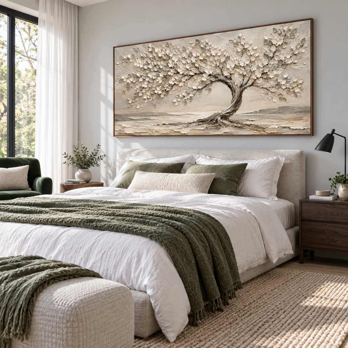 Silent-Canopy above a low bed in a quiet, airy bedroom with soft natural light.