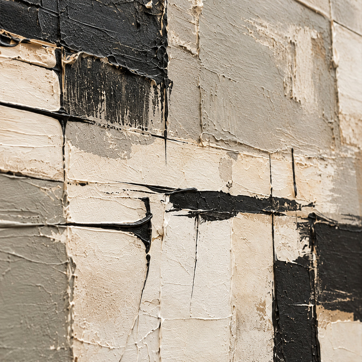 Silent-Grid oil painting brushwork and impasto detail photographed from an oblique side angle
