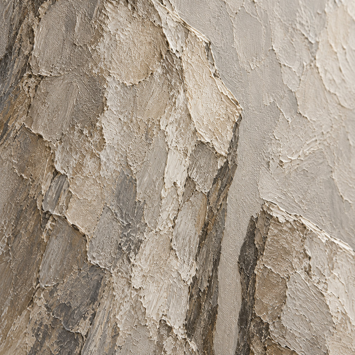 Silent-Ravine oil painting brushwork and impasto detail photographed from an oblique side angle