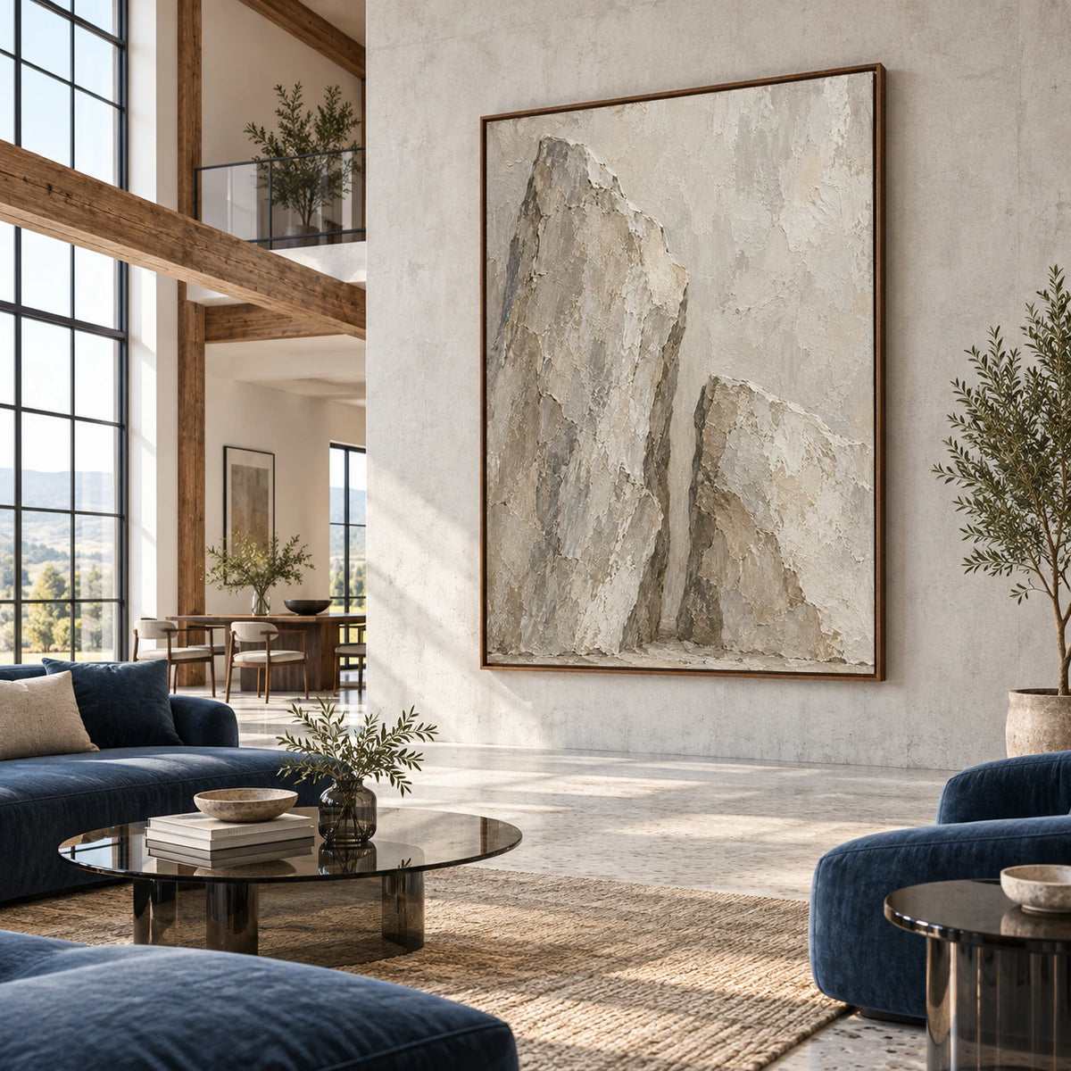 Silent-Ravine featured prominently in an expansive daylight-filled loft hospitality interior.