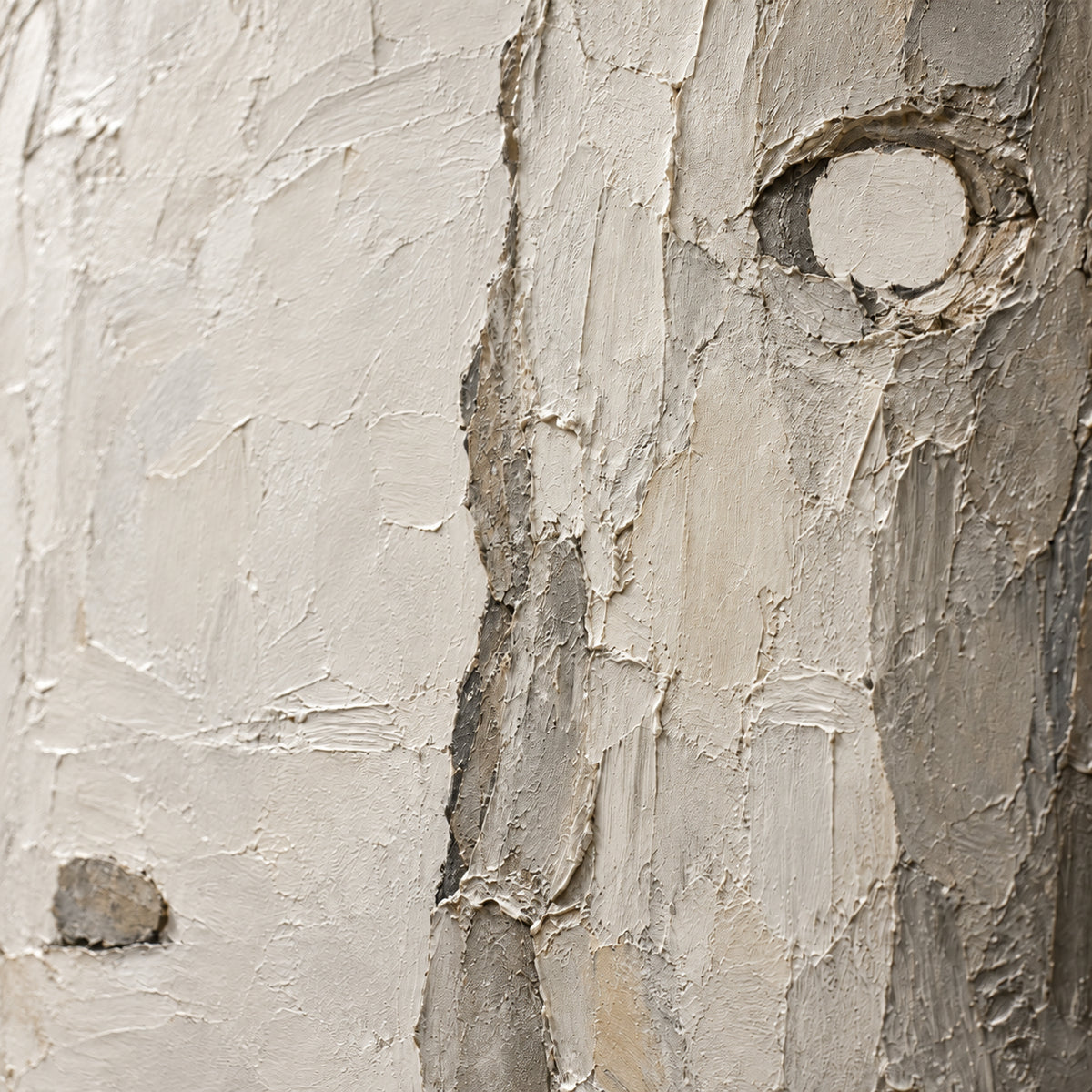 Silent-Relic oil painting brushwork and impasto detail photographed from an oblique side angle