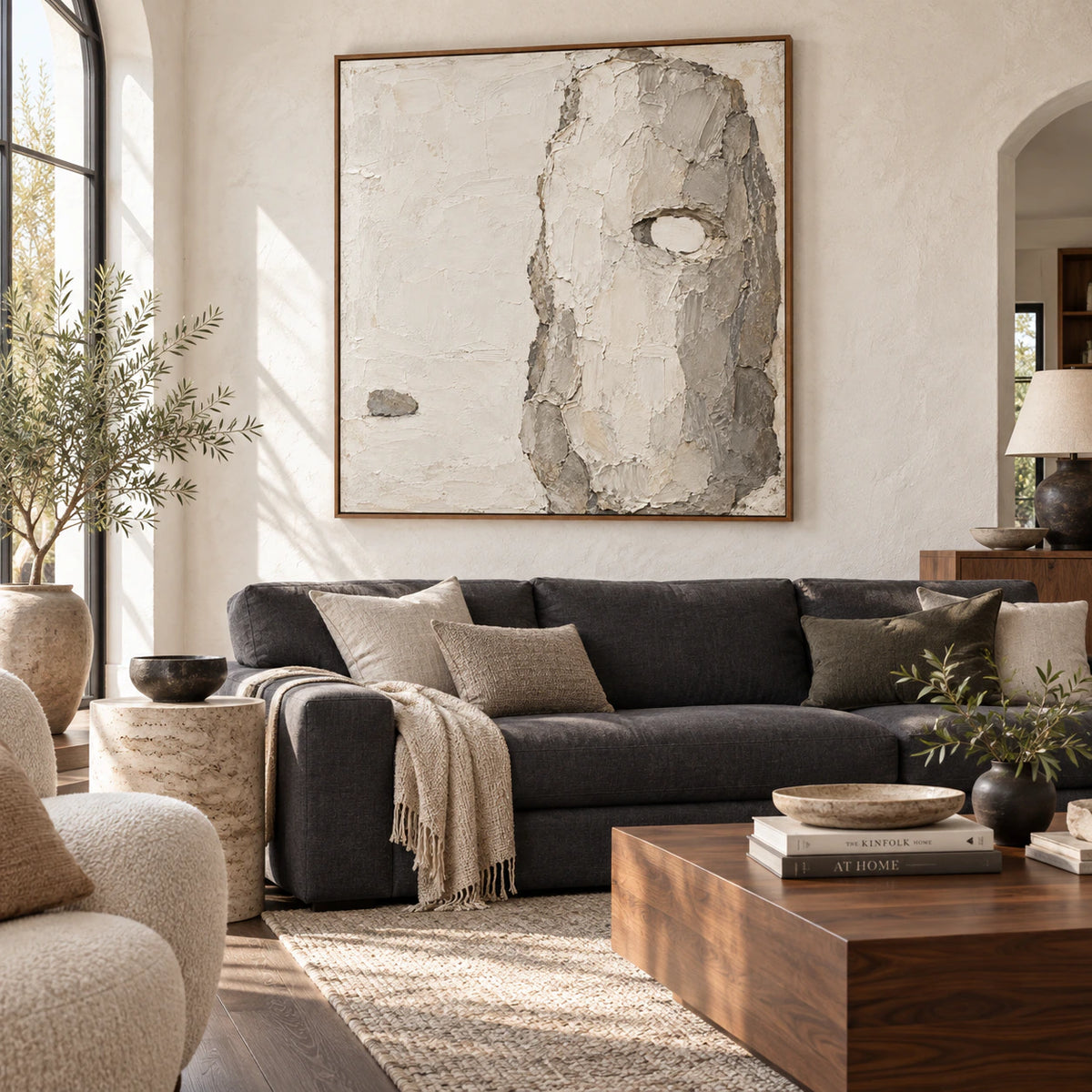Silent-Relic as the focal artwork in a bright contemporary living room.