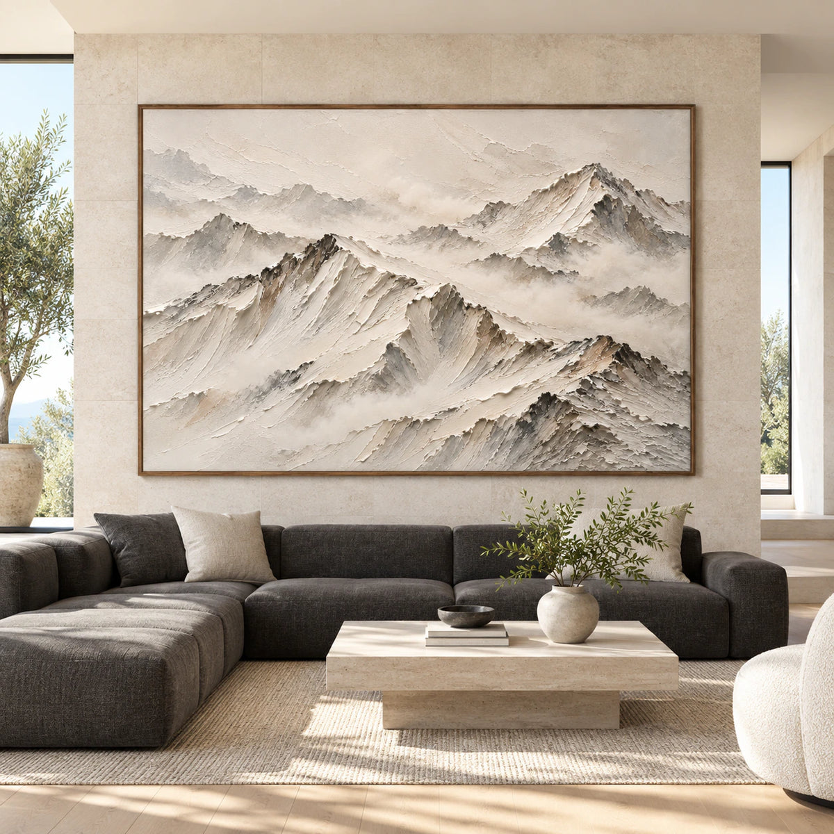 Silent-Ridges displayed large and straight-on in a spacious architectural living room.