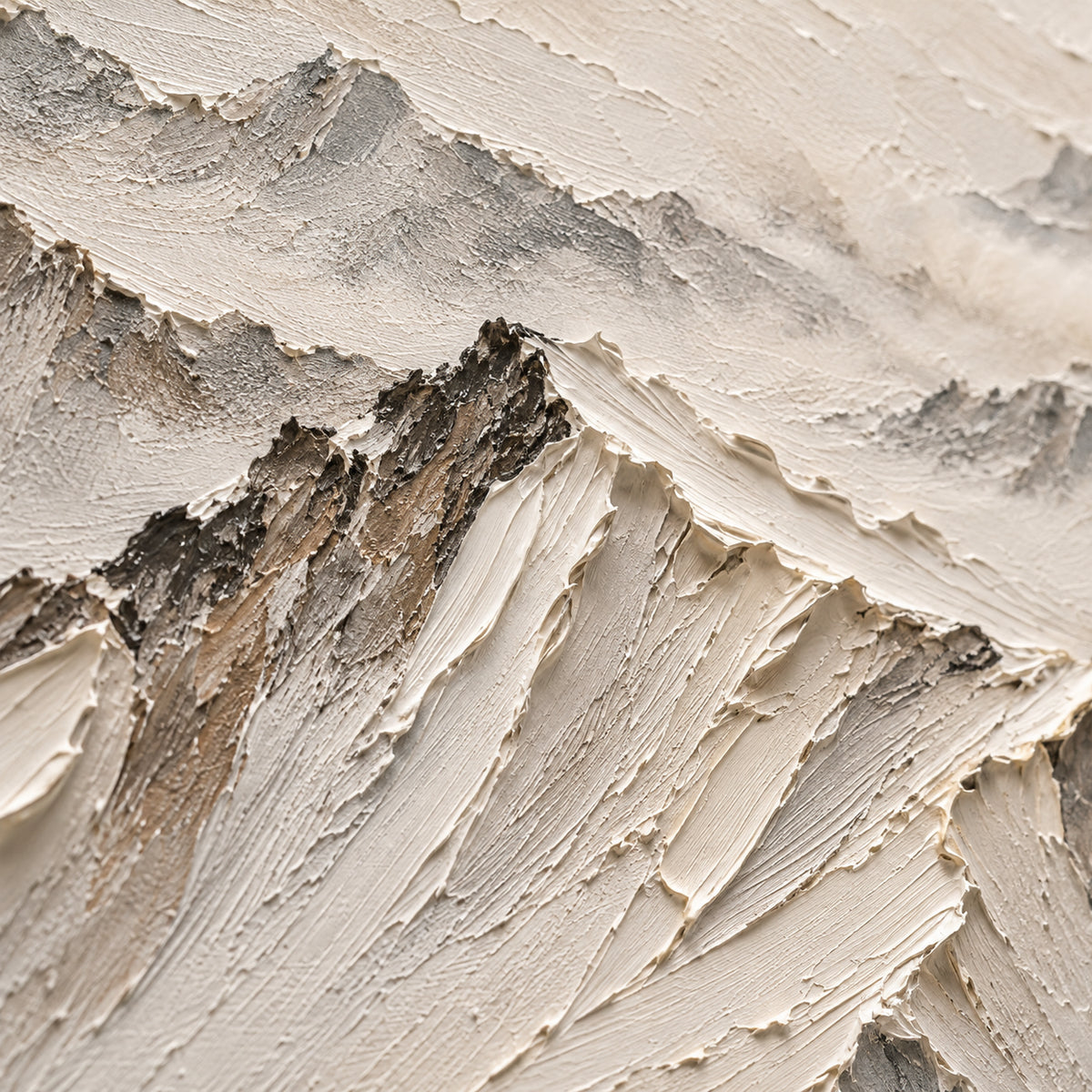 Silent-Ridges oil painting brushwork and impasto detail photographed from an oblique side angle