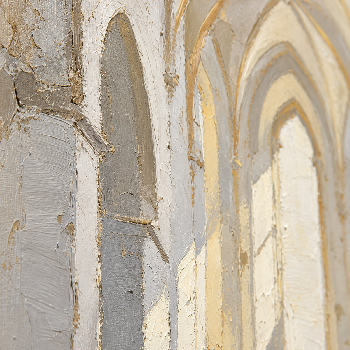 Silent-Vault oil painting brushwork and impasto detail photographed from an oblique side angle