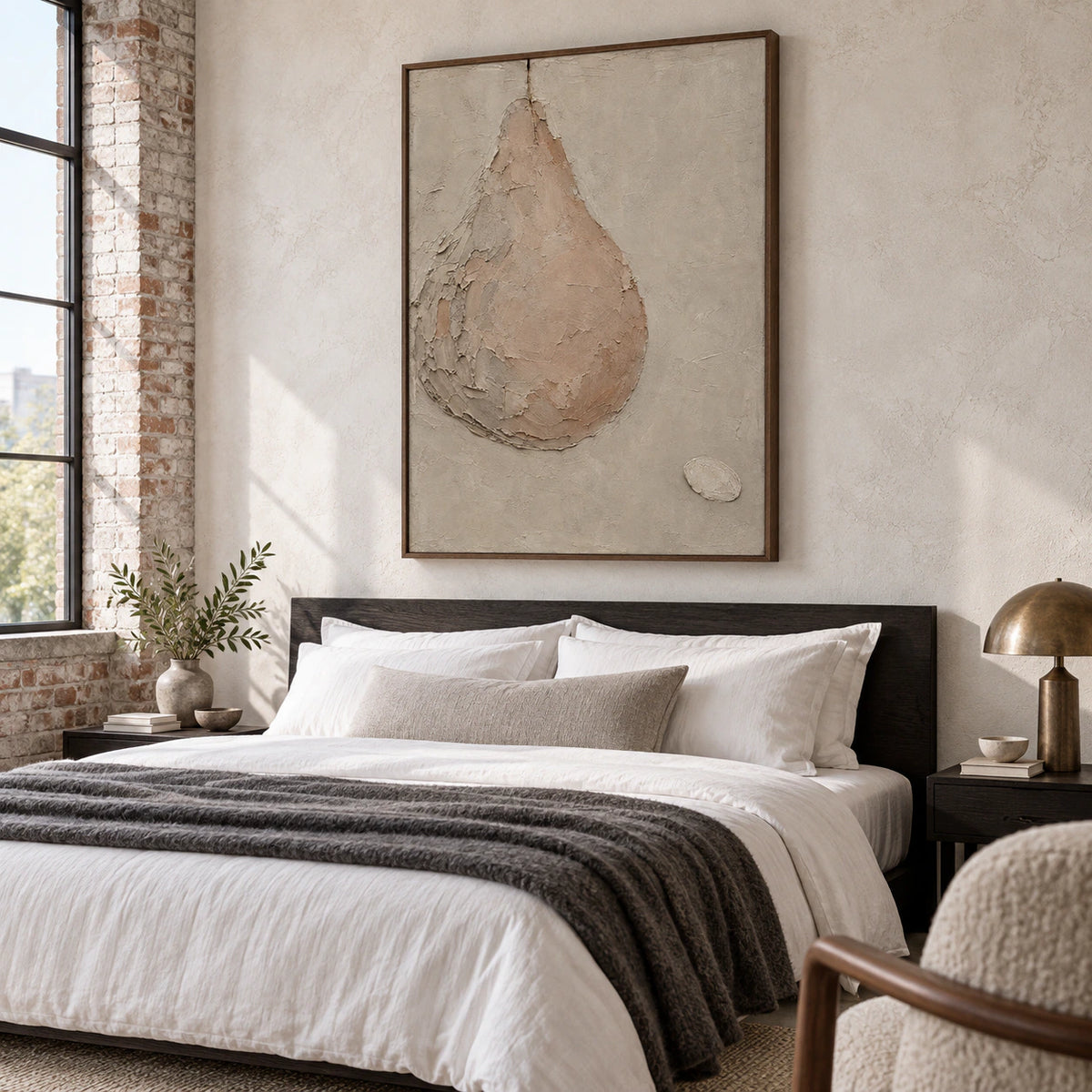 Silt-Arc as a focal point in a quiet neutral bedroom.