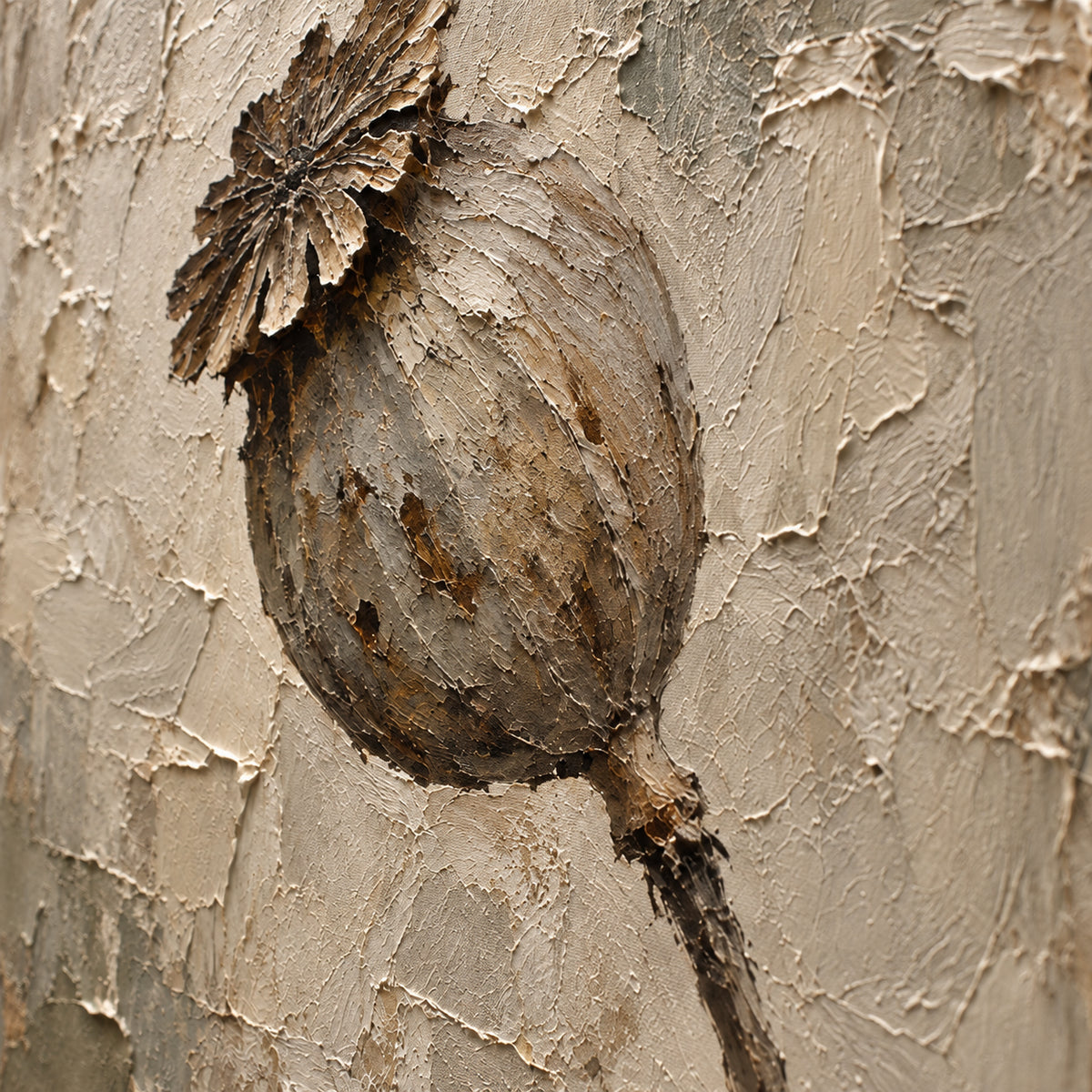 Silt-Bloom oil painting brushwork and impasto detail photographed from an oblique side angle