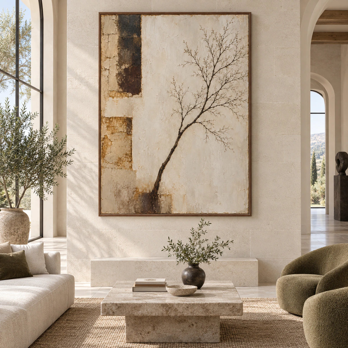 Silt-Bough displayed large and straight-on in a bright expansive architectural living space.