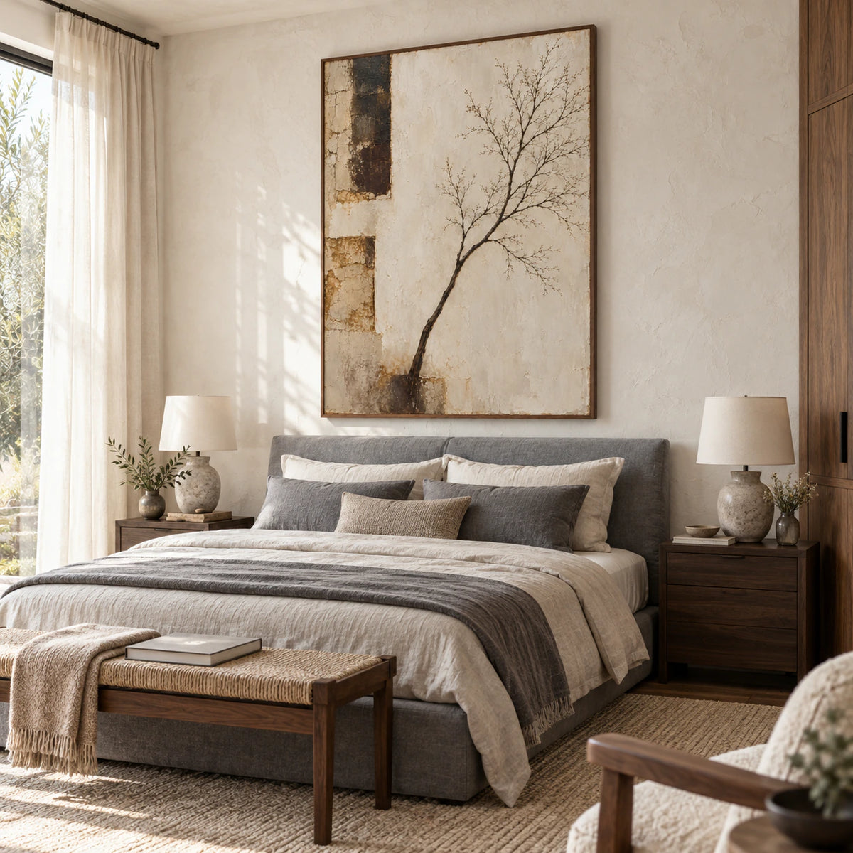 Silt-Bough displayed above a low bed in a quiet, softly lit bedroom.