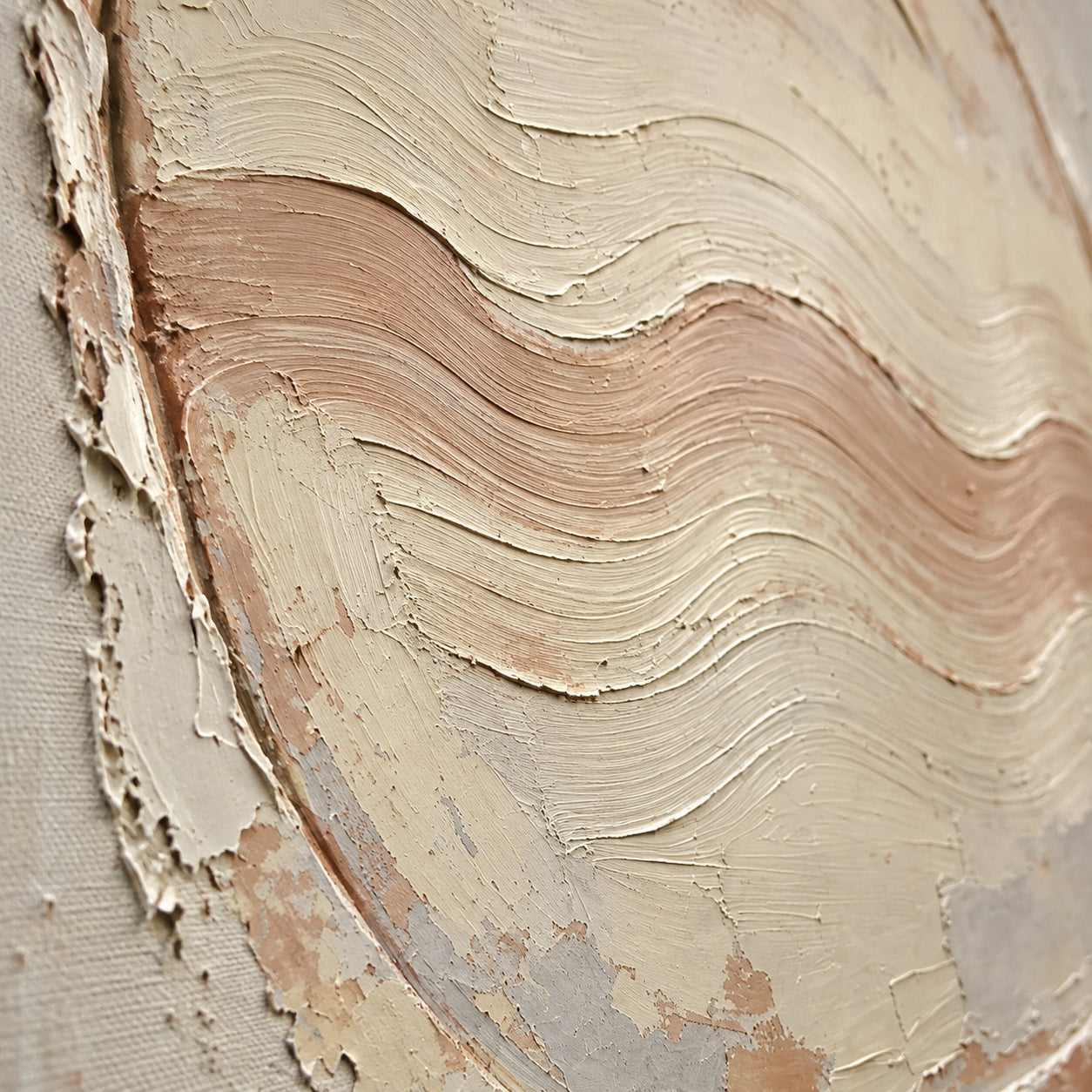 Silt-Contour oil painting brushwork and impasto detail photographed from an oblique side angle