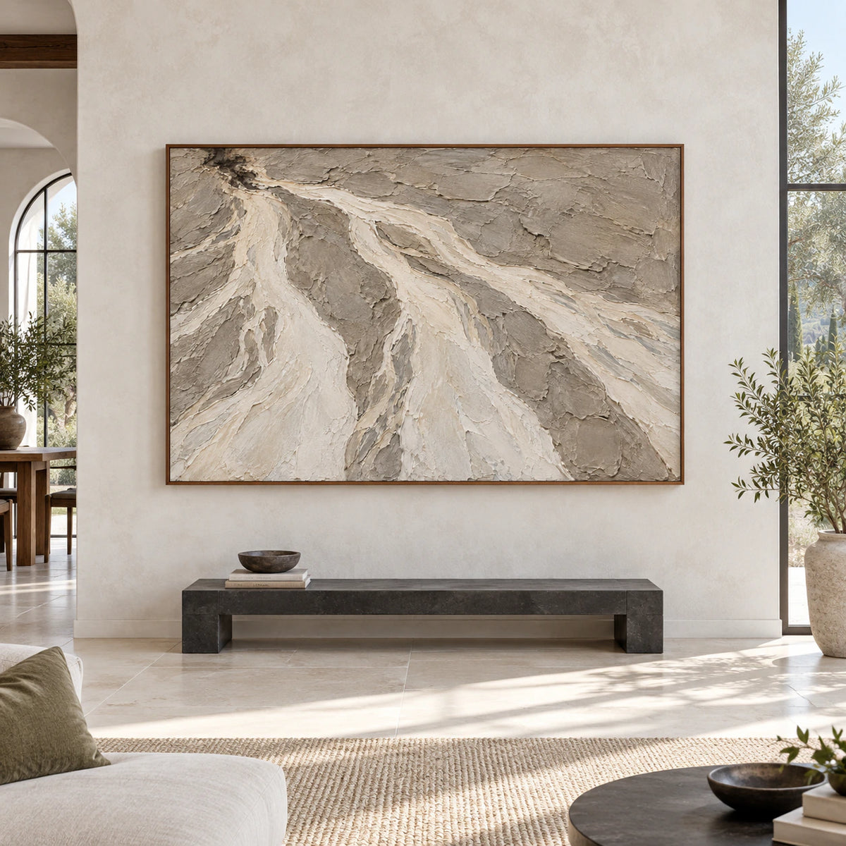 Silt-Current displayed at large scale on a gallery wall in a bright open interior.
