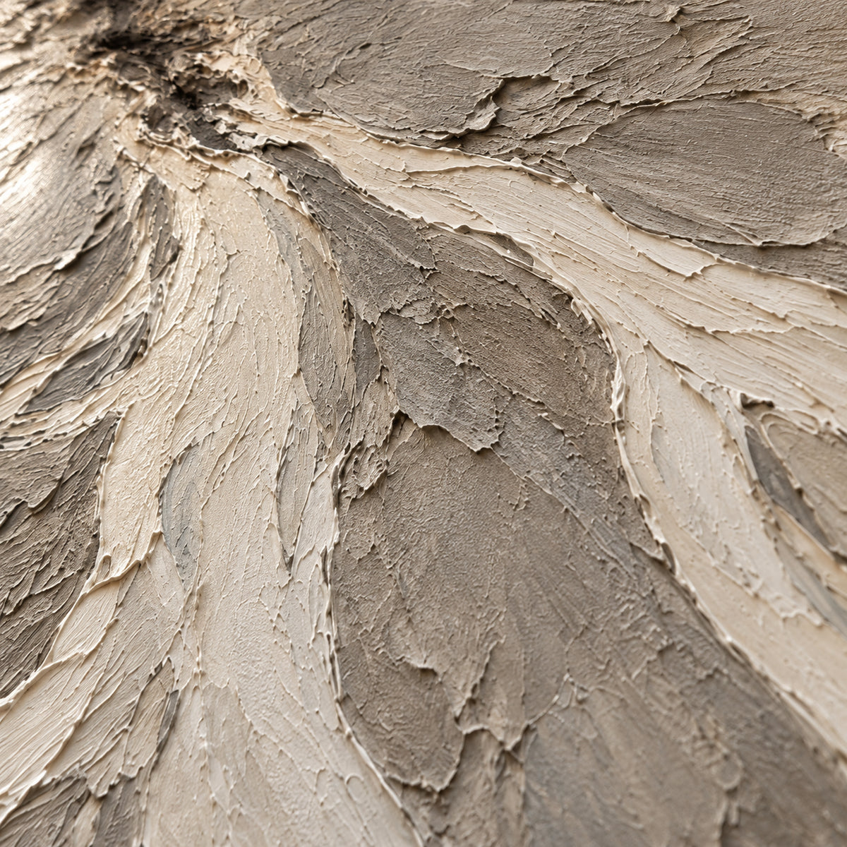 Silt-Current oil painting brushwork and impasto detail photographed from an oblique side angle