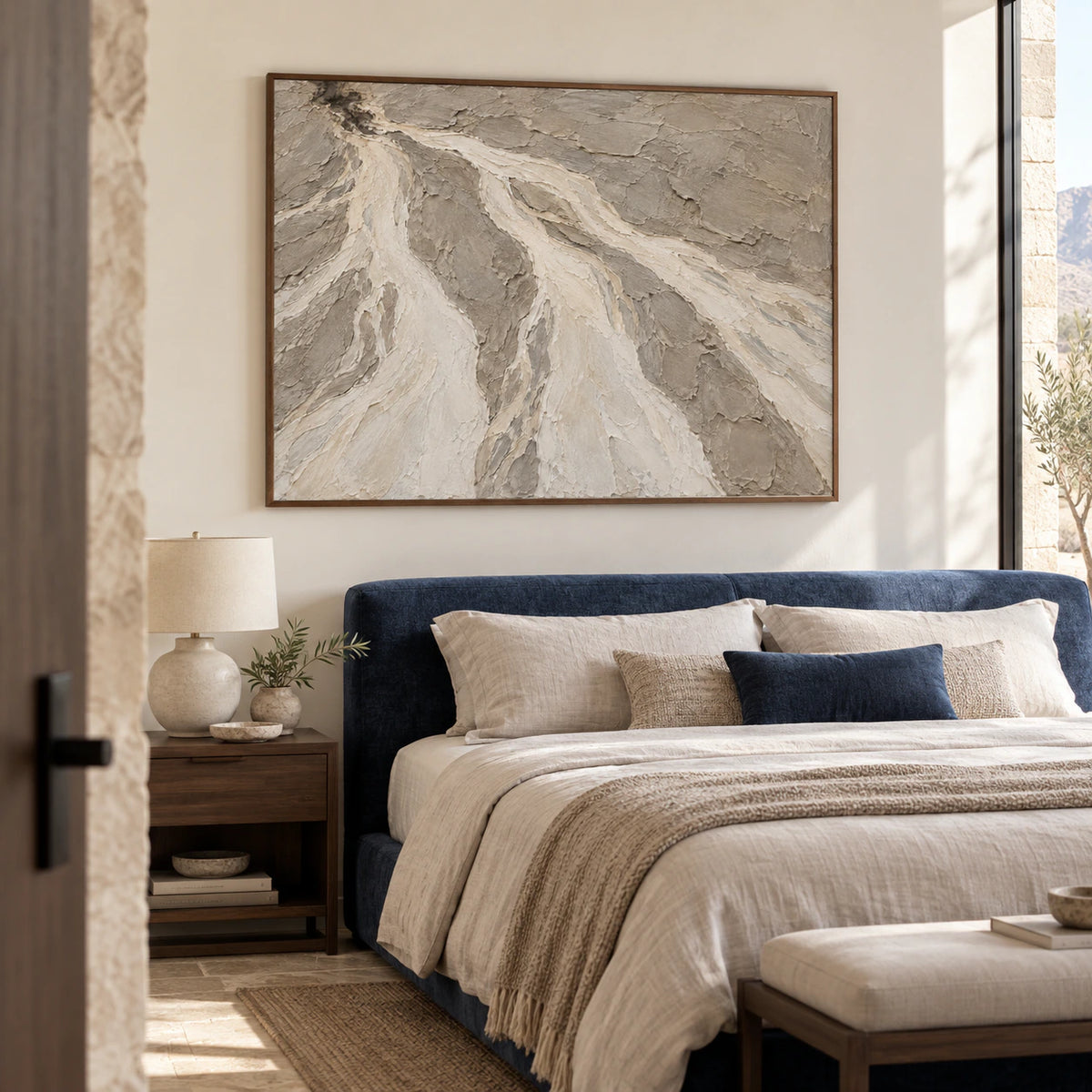 Silt-Current as a calm focal point in a quiet, naturally lit bedroom.