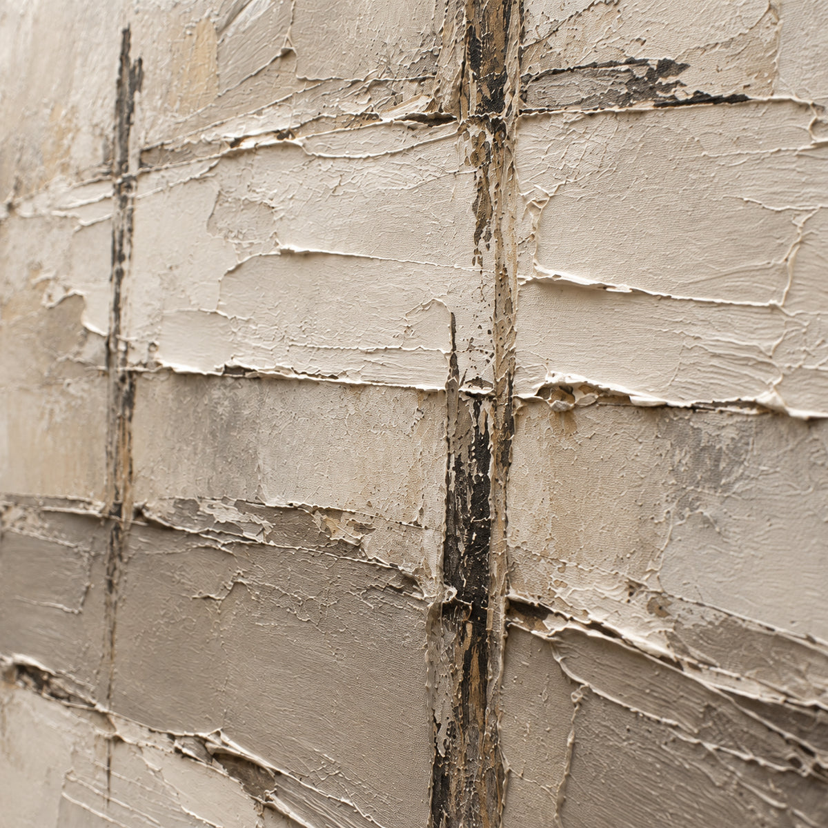 Silt-Grid oil painting brushwork and impasto detail photographed from an oblique side angle