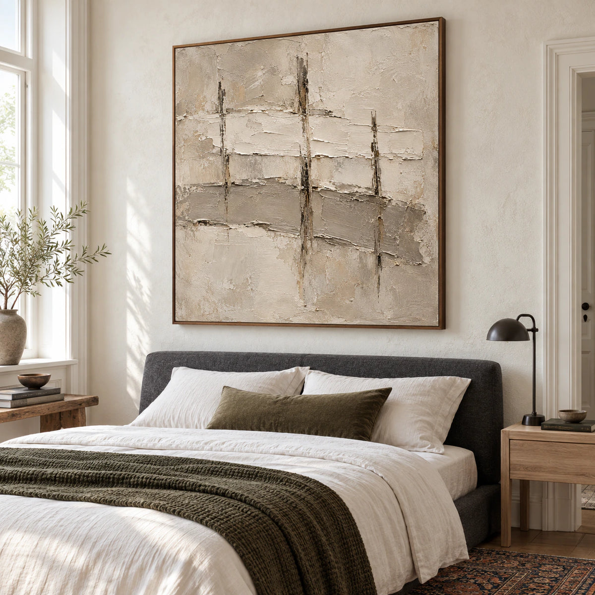 Silt-Grid as the focal point of a quiet, light-filled bedroom.