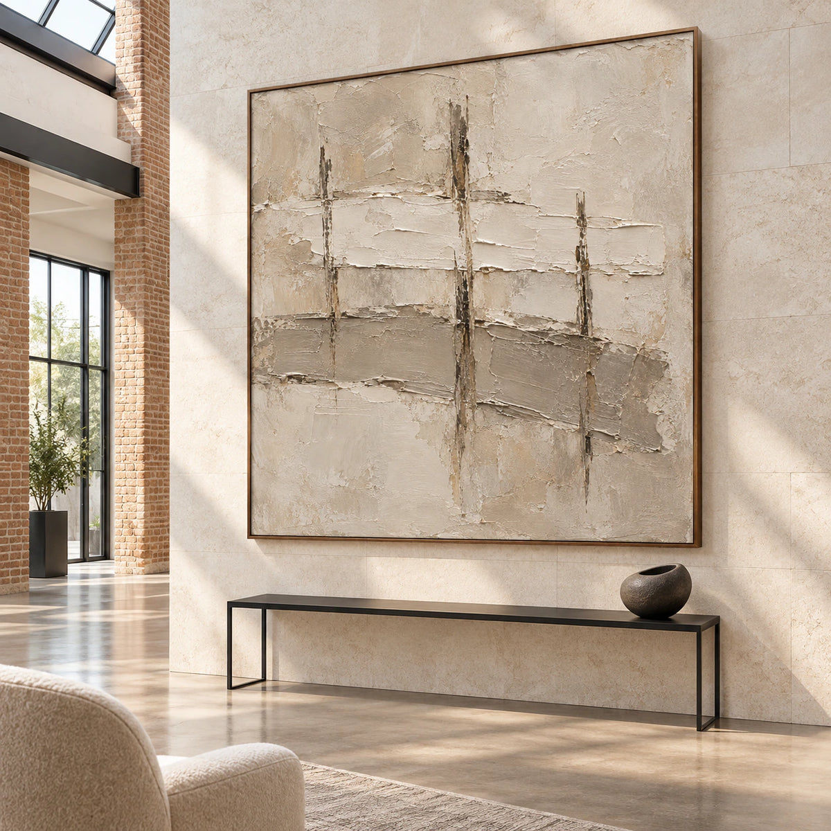 Silt-Grid installed at gallery scale in a bright sculptural foyer.