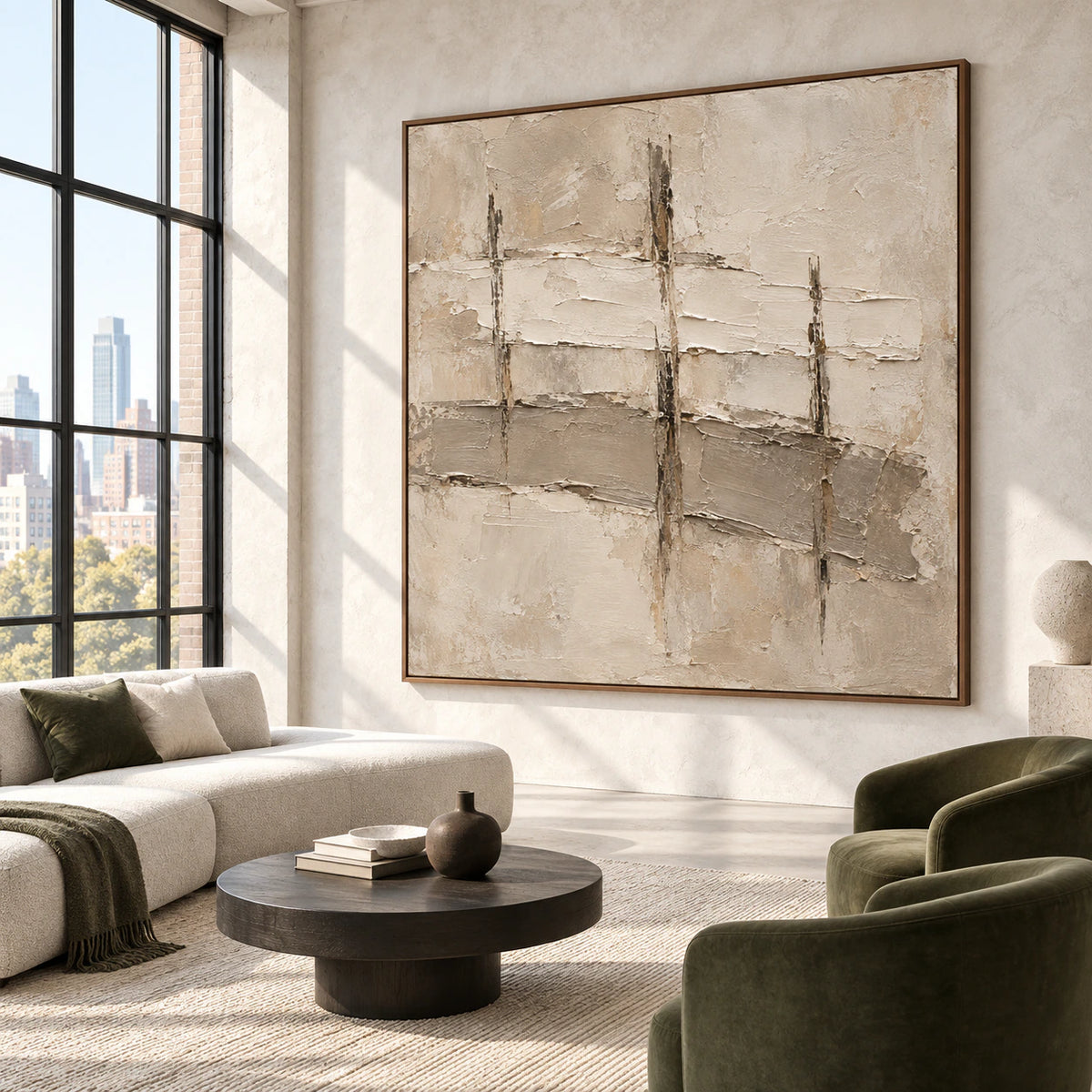 Silt-Grid as a large statement artwork in an expansive hospitality loft interior.