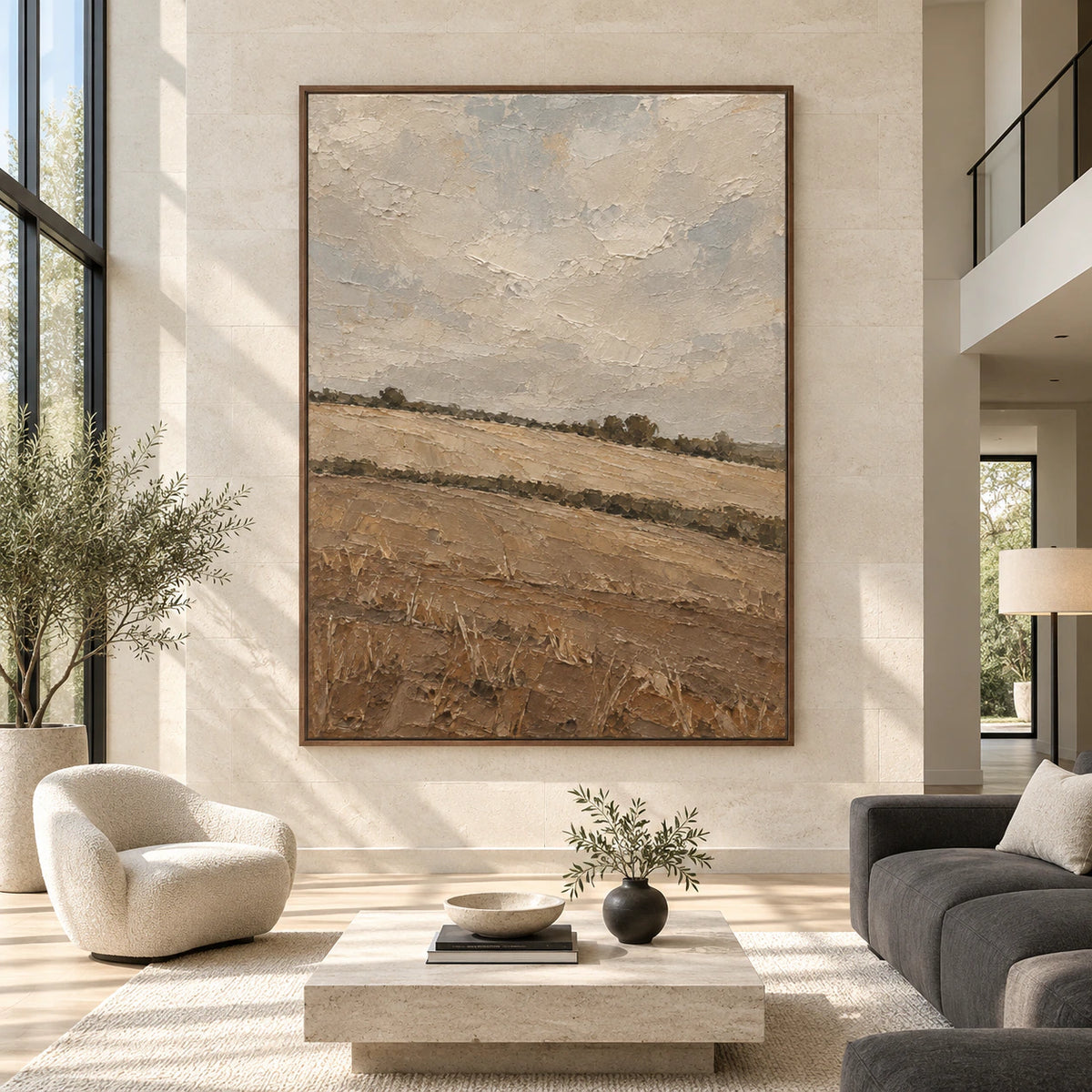 Silt-Horizon displayed at large scale in a bright spacious living room, viewed straight-on.