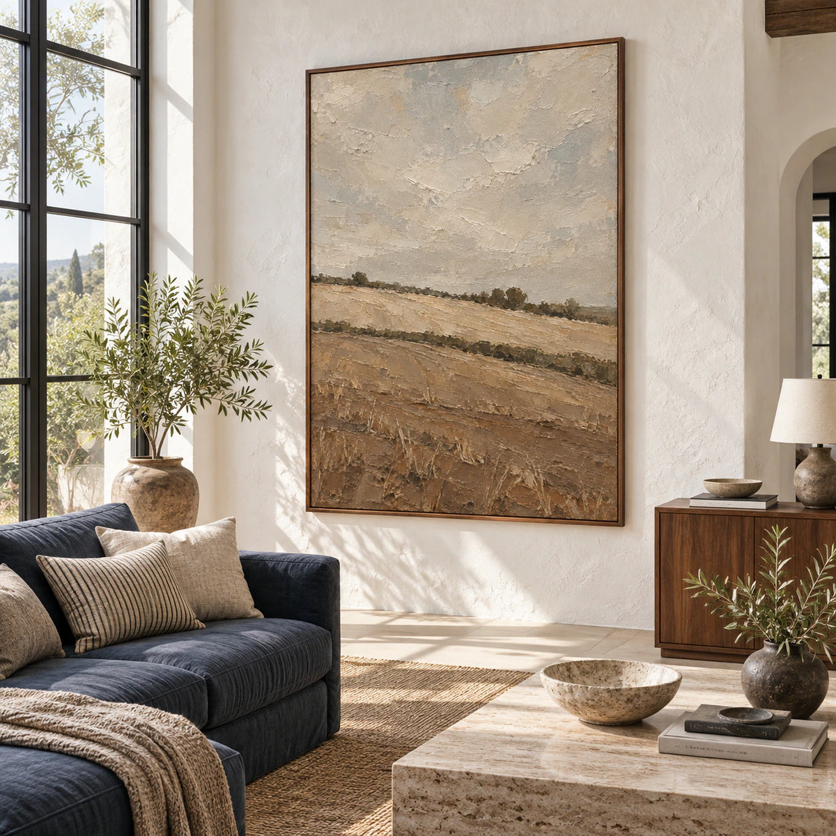 Silt-Horizon as the focal wall art in a bright contemporary living room.