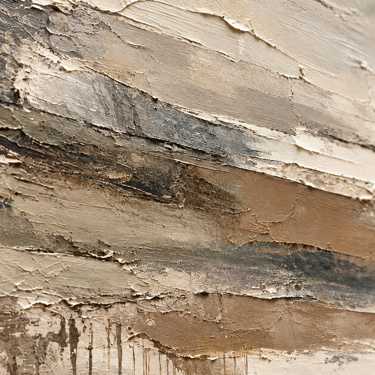 Silt-Interval oil painting brushwork and impasto detail photographed from an oblique side angle