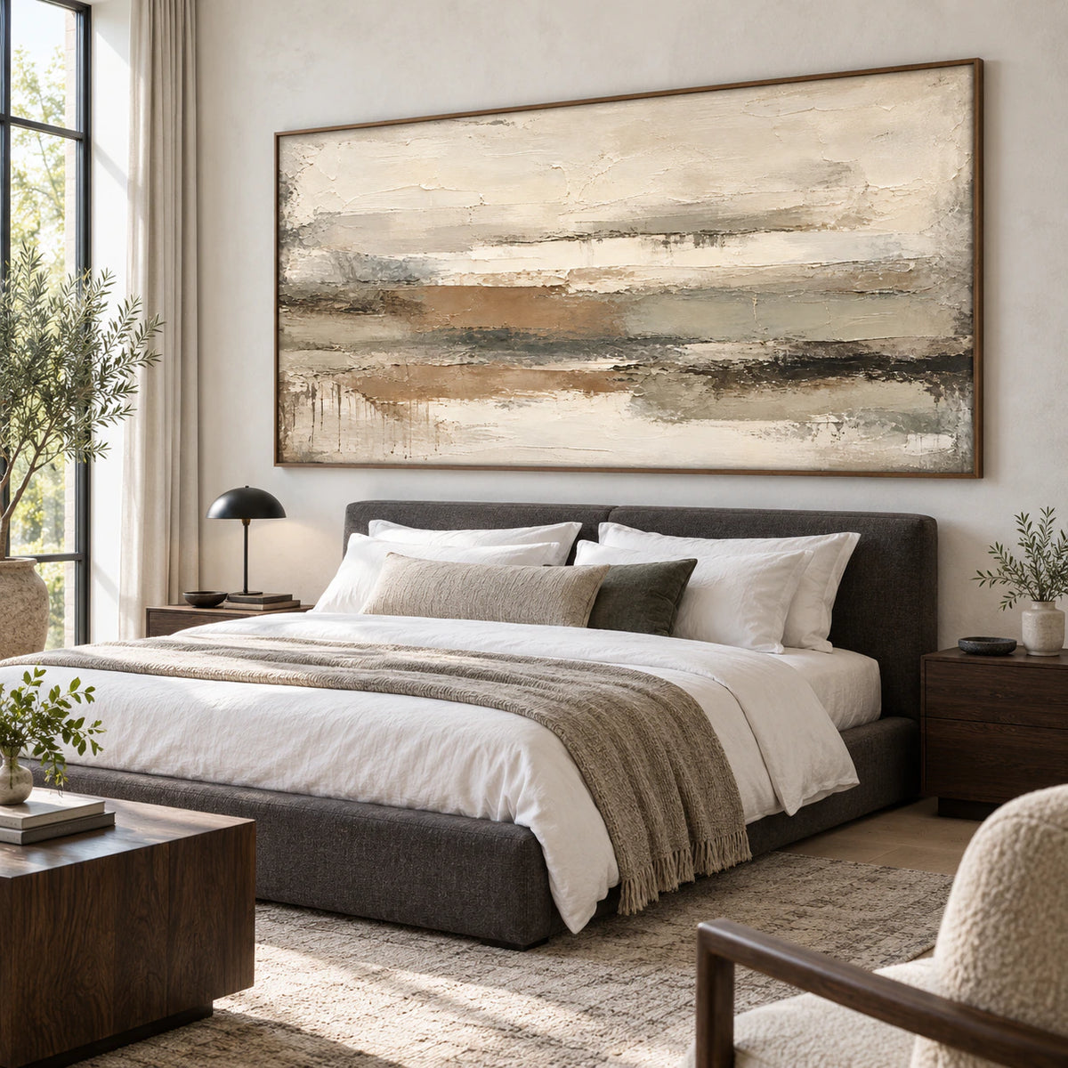 Silt-Interval above a low bed in a quiet, softly lit bedroom.