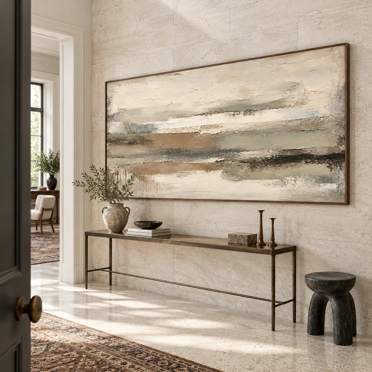 Silt-Interval at gallery scale in an open stone foyer.