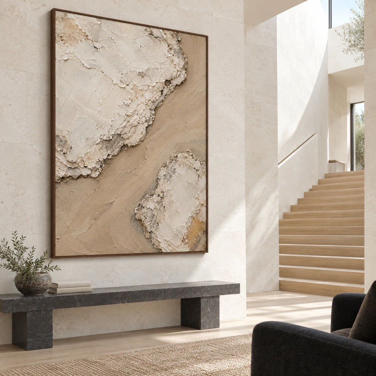 Silt-Ravine presented at gallery scale in a spacious modern foyer.