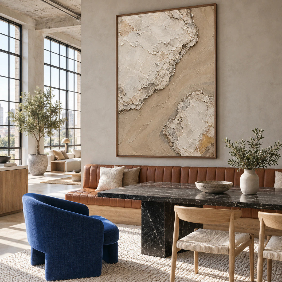 Silt-Ravine as a prominent artwork in an expansive hospitality loft interior.