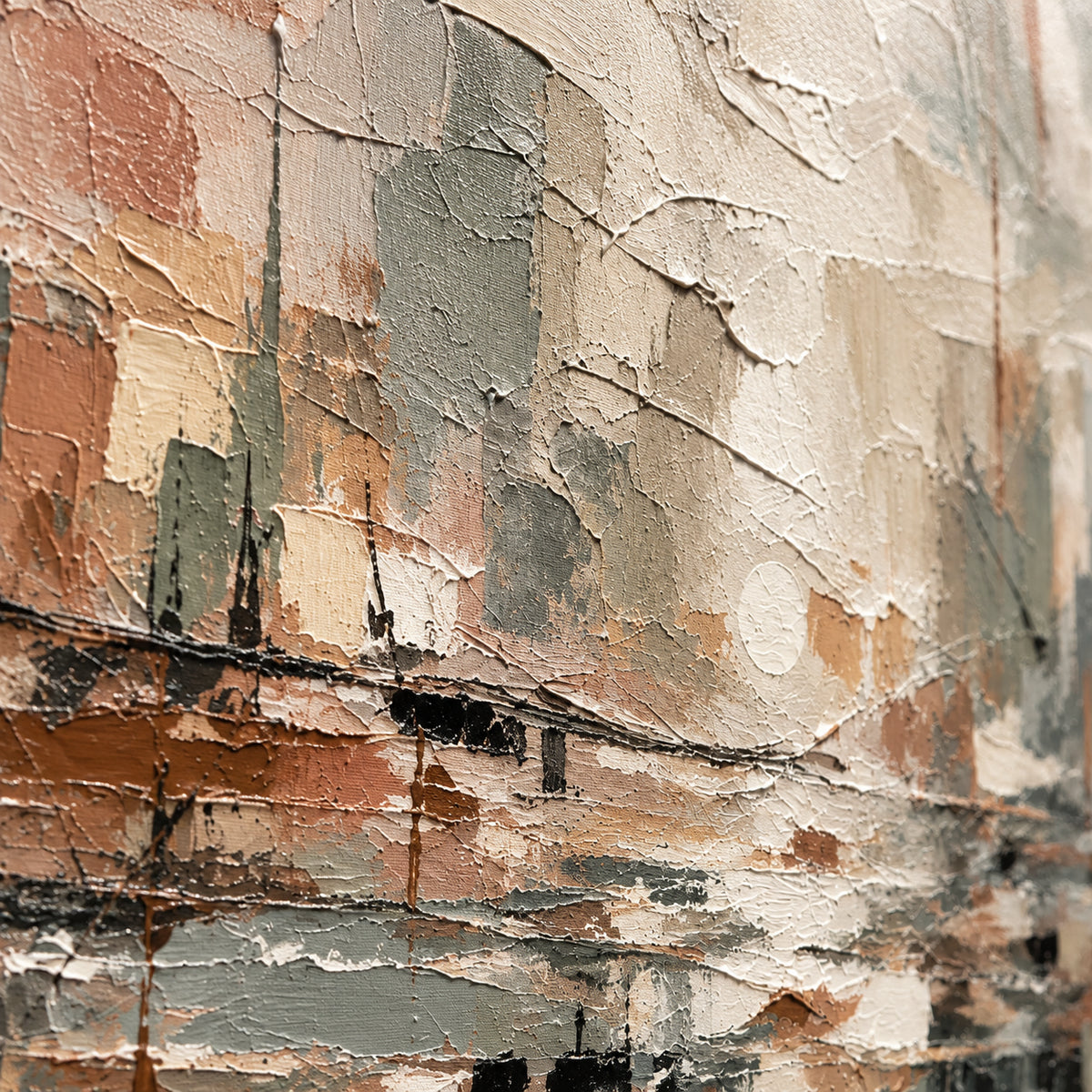 Silt-Reflection oil painting brushwork and impasto detail photographed from an oblique side angle