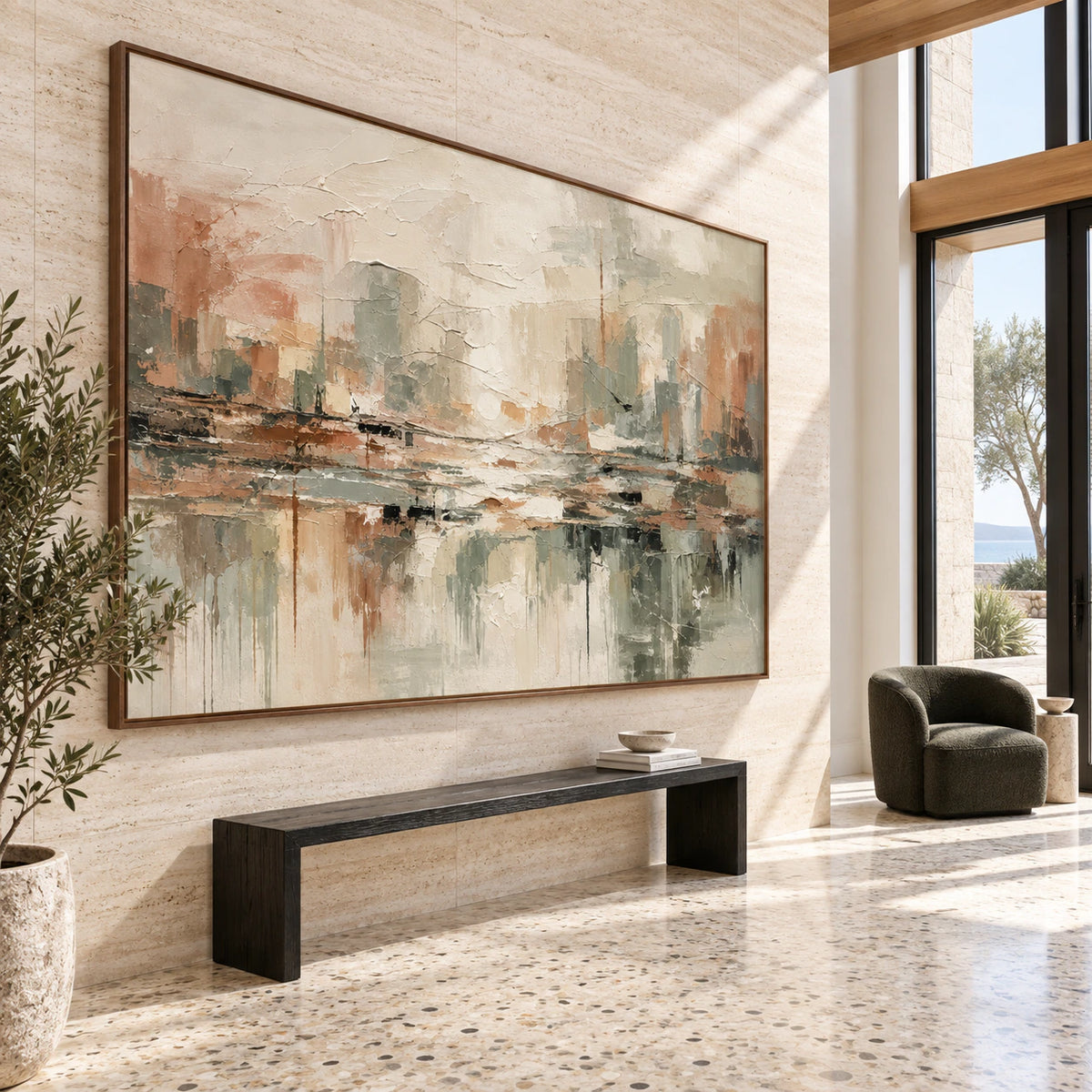 Silt-Reflection displayed at gallery scale in a bright foyer.
