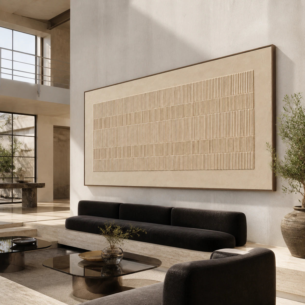 Silt-Rhythm as a large focal point in an expansive loft hospitality interior.