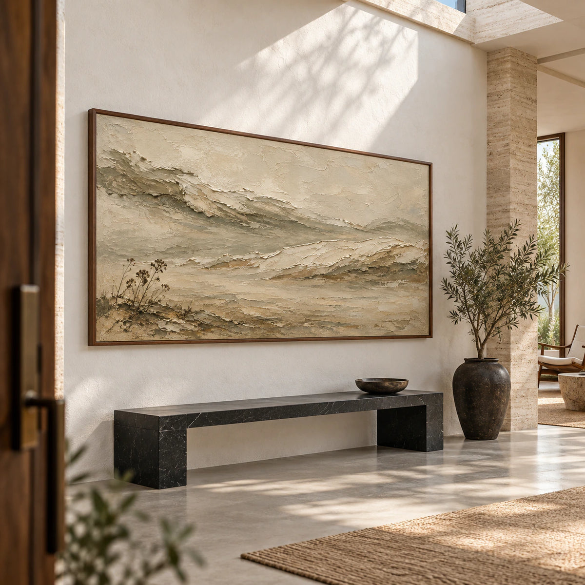 Silt-Ridge displayed at gallery scale in a bright, sculptural foyer.