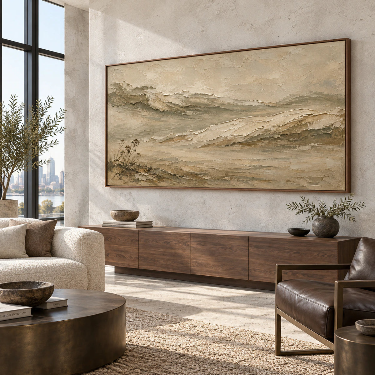 Silt-Ridge as a large focal artwork in an open hospitality loft interior.