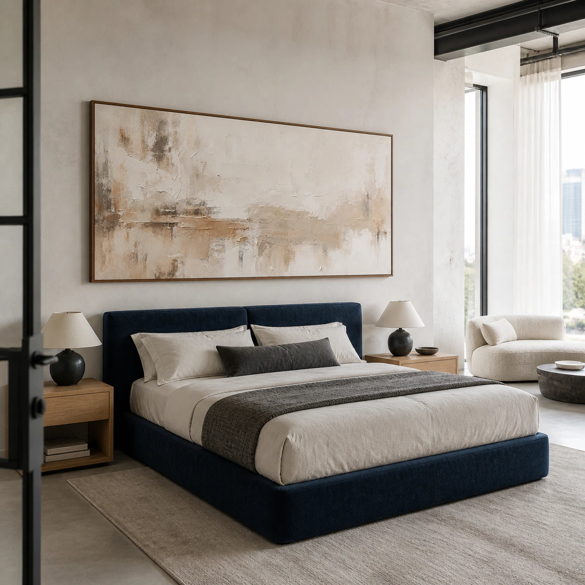 Silt-Threshold as a large, quiet focal point in a calm bedroom.