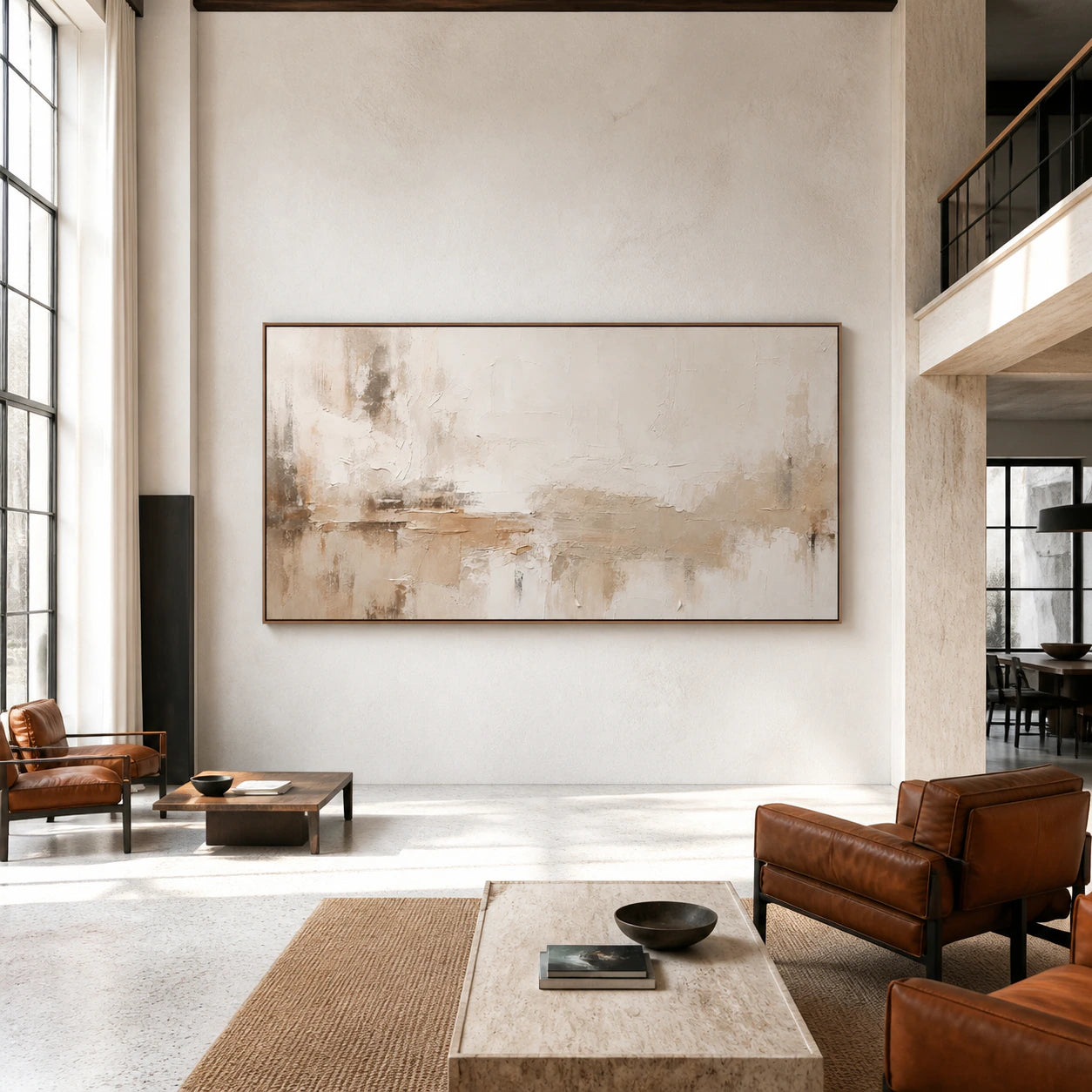Silt-Threshold as the central artwork in an expansive hospitality loft interior.