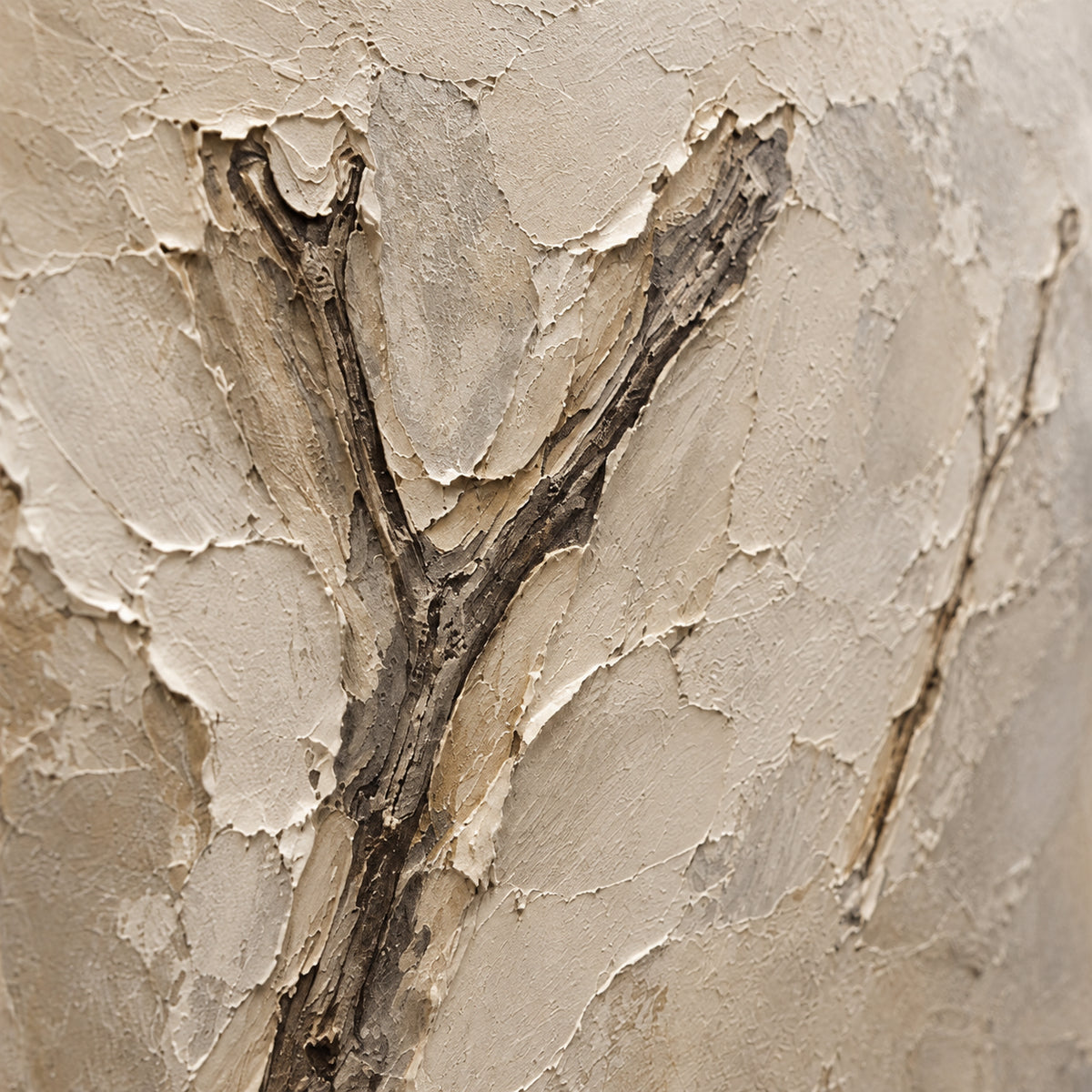 Silted-Bough oil painting brushwork and impasto detail photographed from an oblique side angle