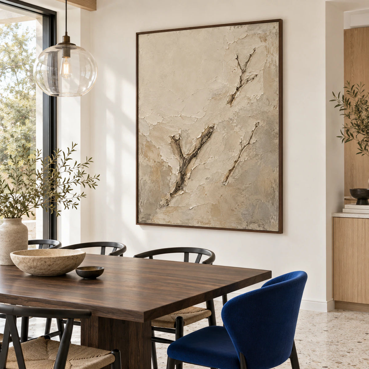 Silted-Bough as the focal artwork in a refined daylight dining room.